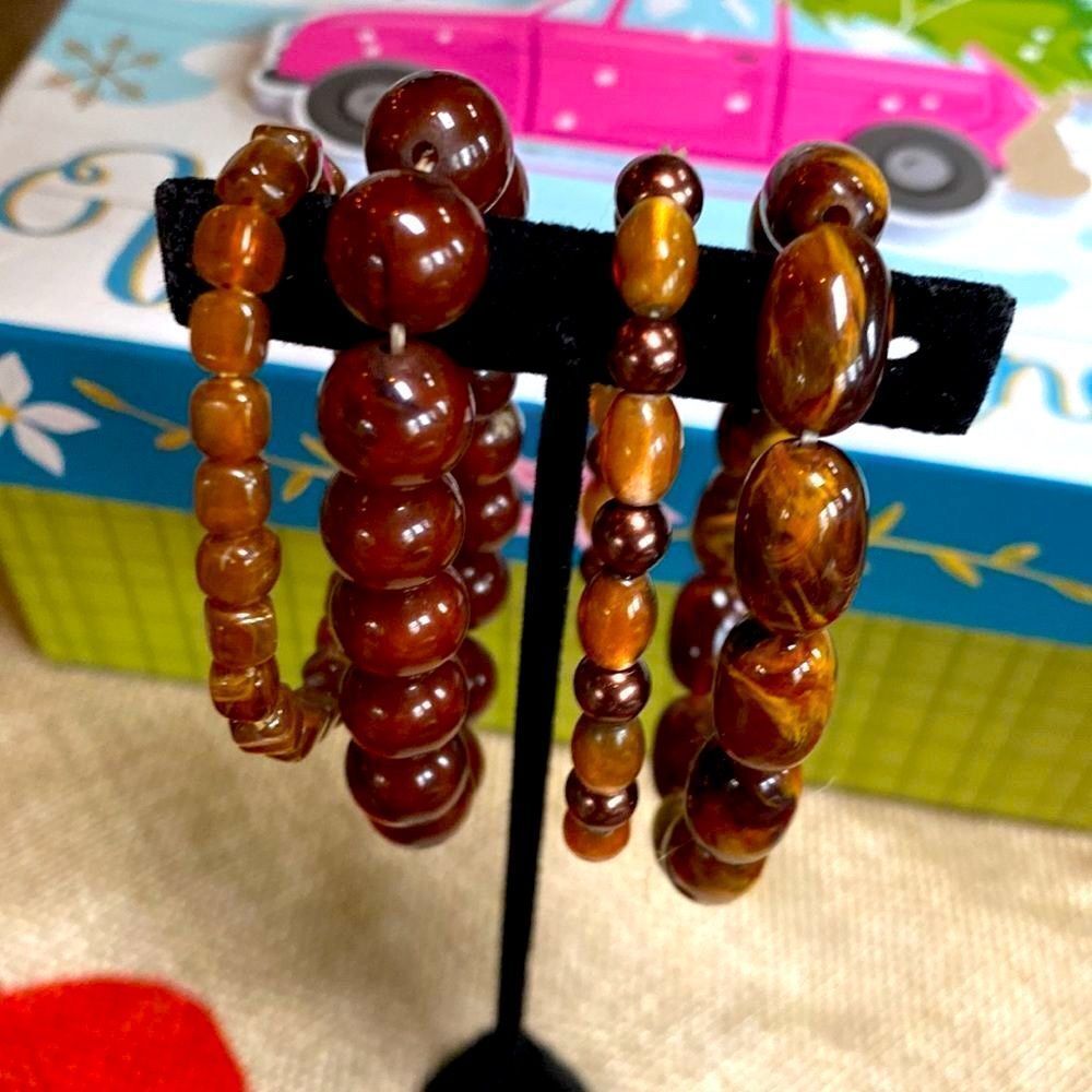 Bundle of 4 Stretchy Brown Bead Bracelets